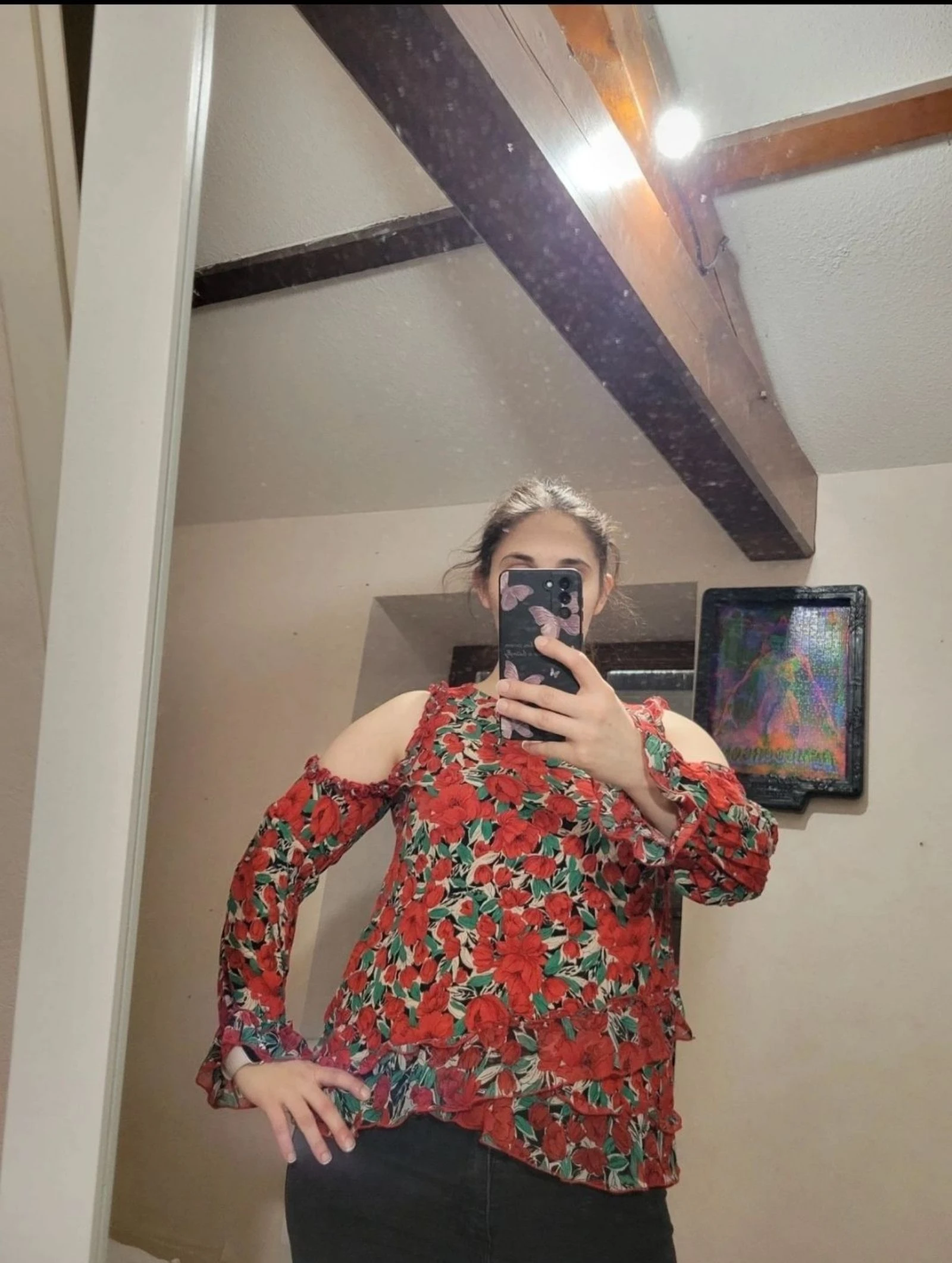 Top fluide zara Basic épaules dénudées à fleurs t l